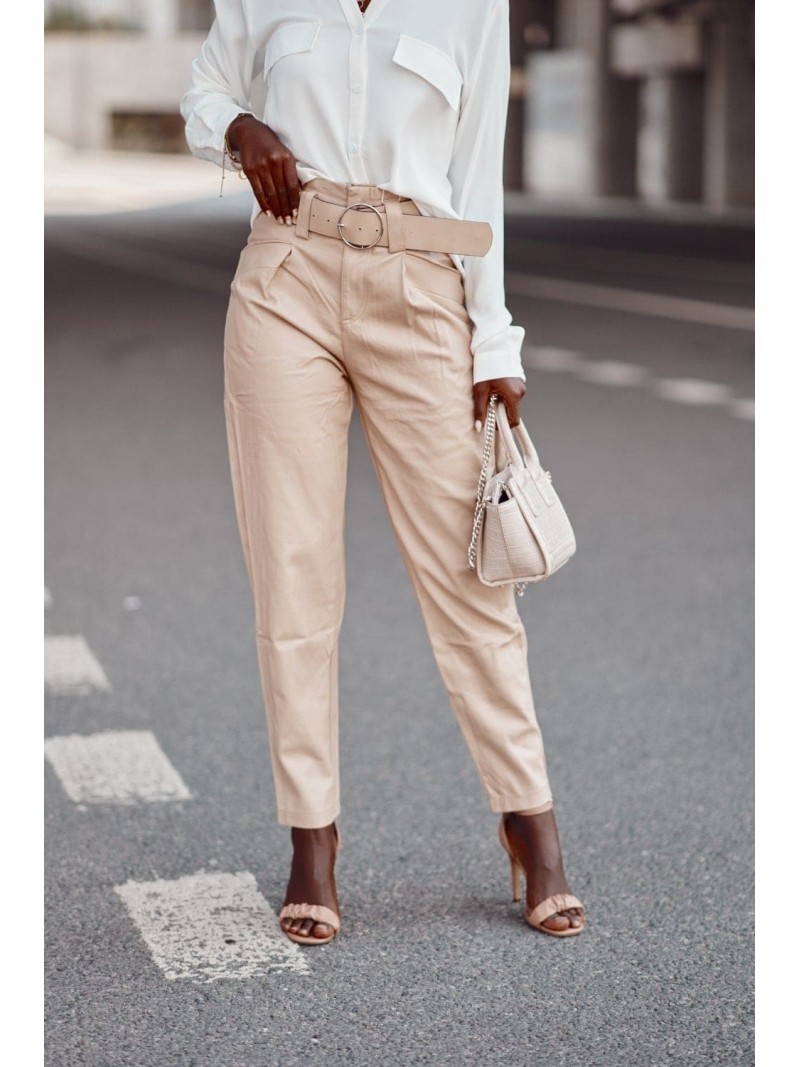 Elegant eco-leather trousers, caramel 5929 - Online store - Boutique